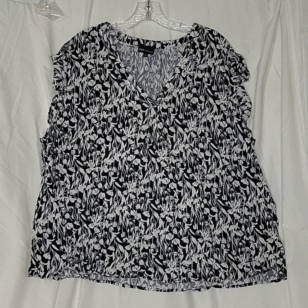 JNY Jones New York Blouse V-Neck Floral Print Ruffle Sleeve Top 3X